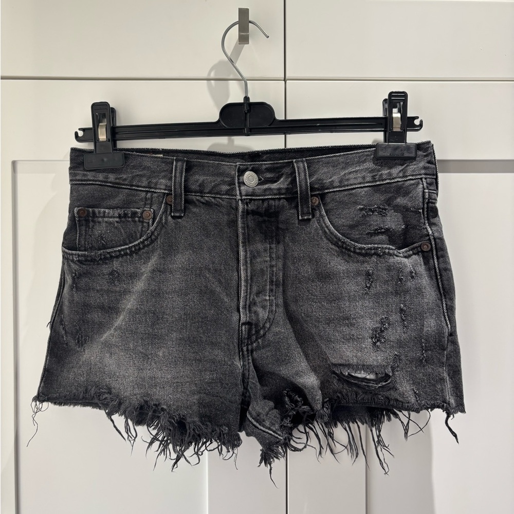 Levi's Washed Black Distressed 501 Jean Shorts